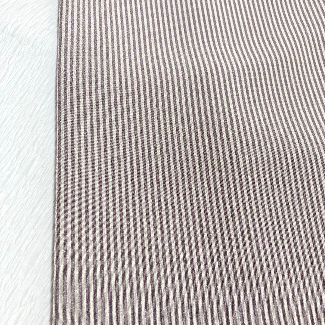 【美品✨】創世舎　洗える着物　小紋　縞　灰白×灰紫　日本製　Lサイズ　トールL3