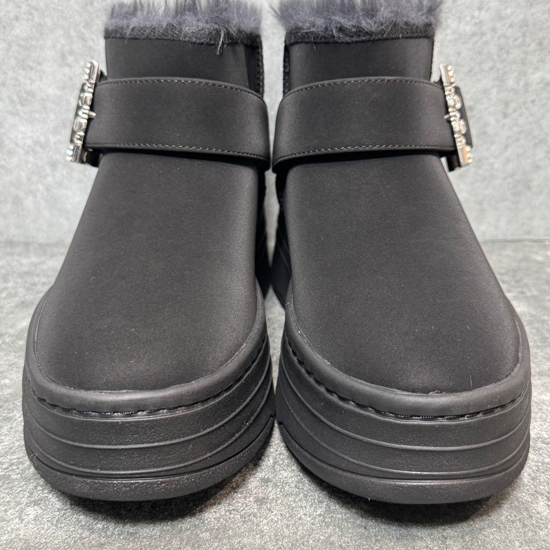 【新品】+DIANA ブラックムートン ビジュー バックル スエード24.5cm