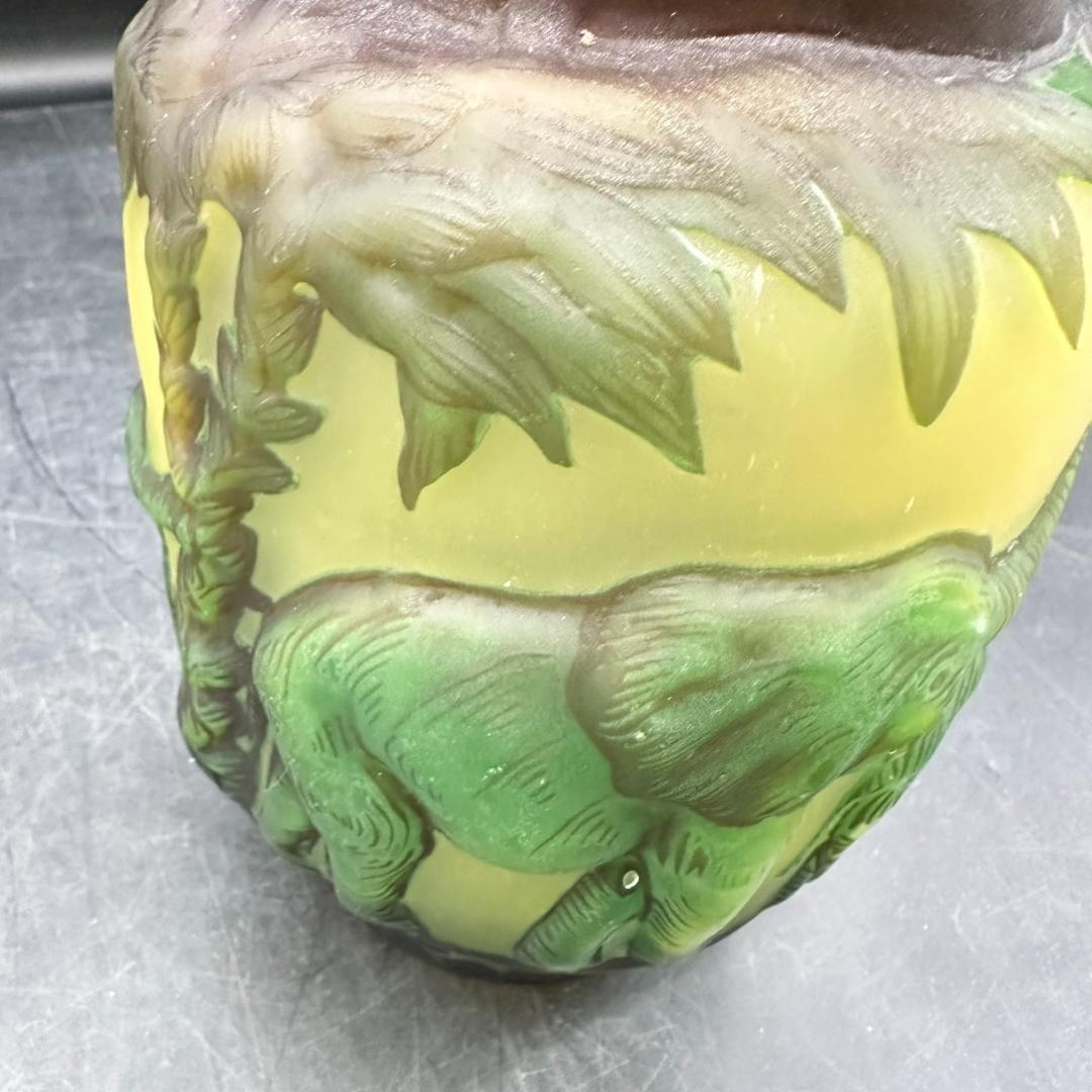 エミール　ガレ　特大　群像紋　花器　花瓶　技法スフレ　被せガラス　 高さ20