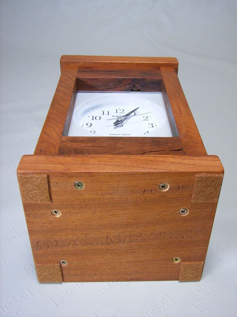 V012総欅板材M16アイボルト付電波目覚まし時計（カシオTQT−351NJ使用