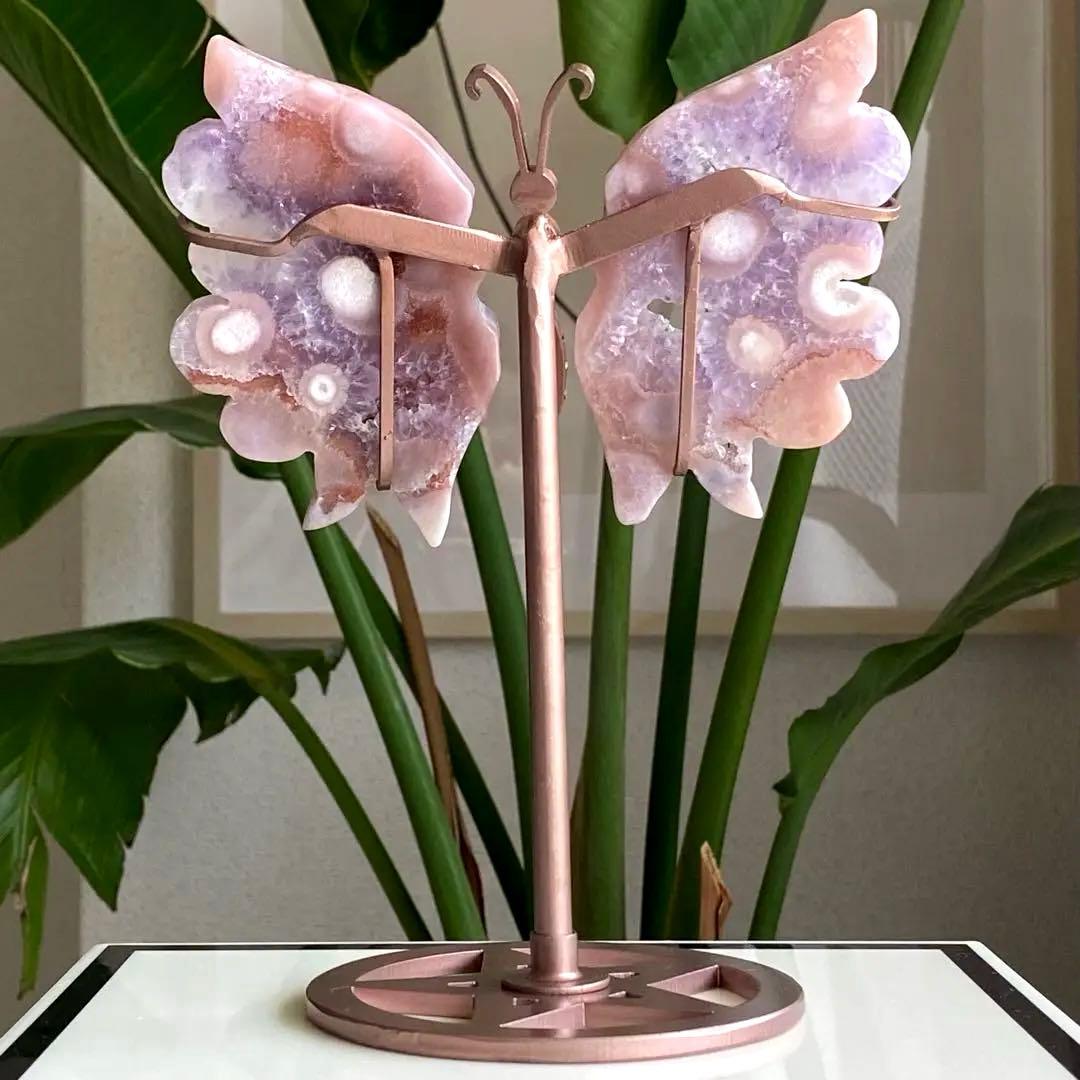 ★★破格大特価【 ピンクアメジスト 蝶々 バタフライ スタンド 彫り物 】