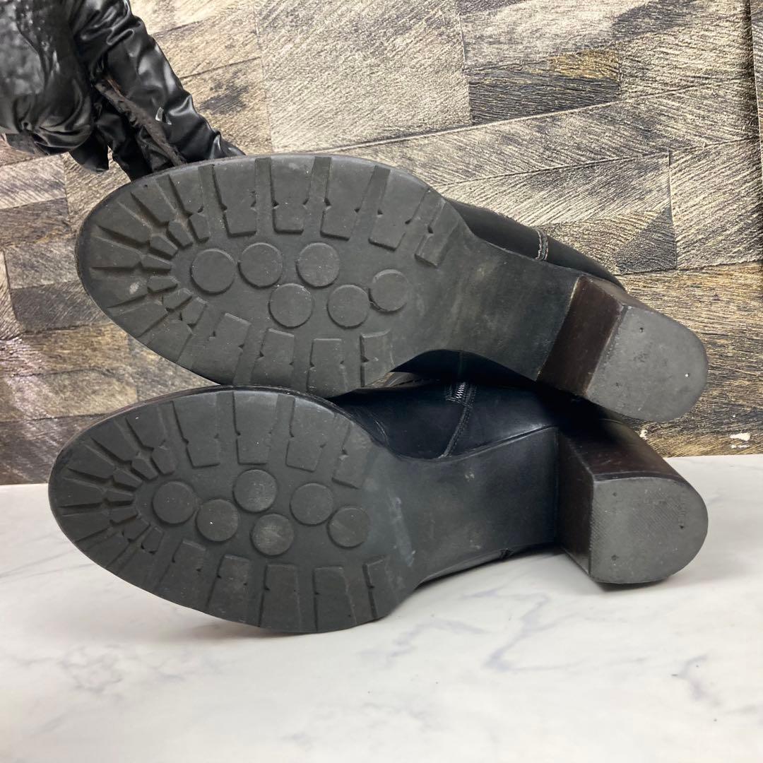 CHANEL ココマーク ムートンブーツ 黒 レザー