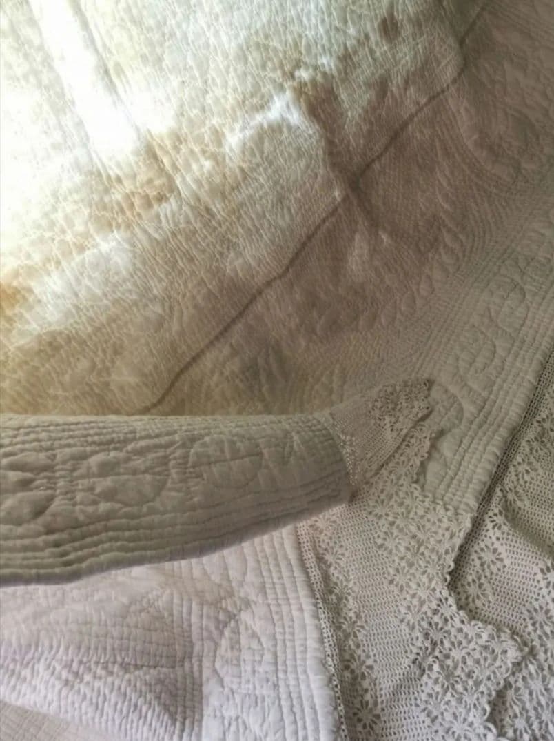 フレンチ アンティーク ブティ キルト ハンドステッチ ホワイト クロシェレース