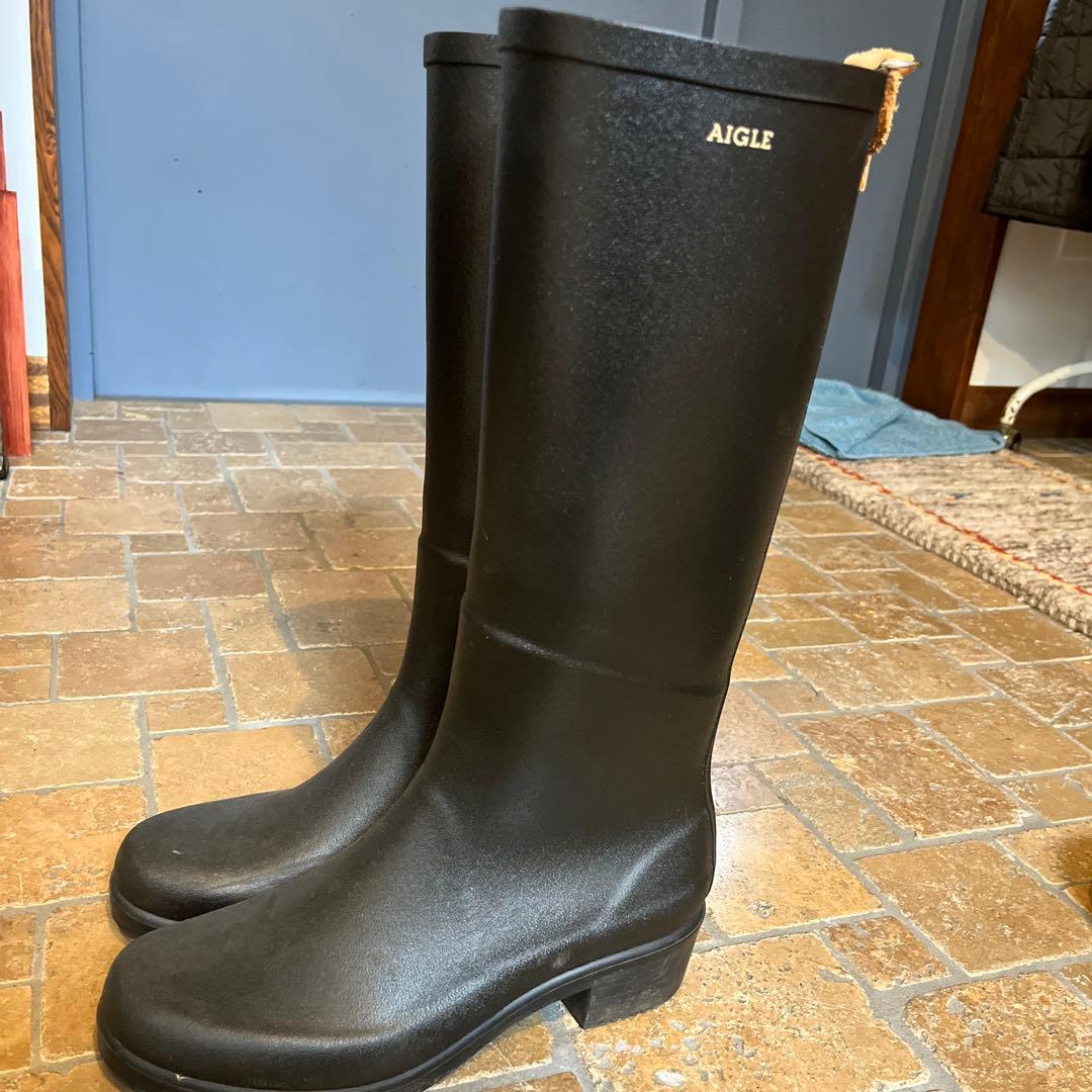 AIGLE ダークブラウンロングブーツ ゴム製