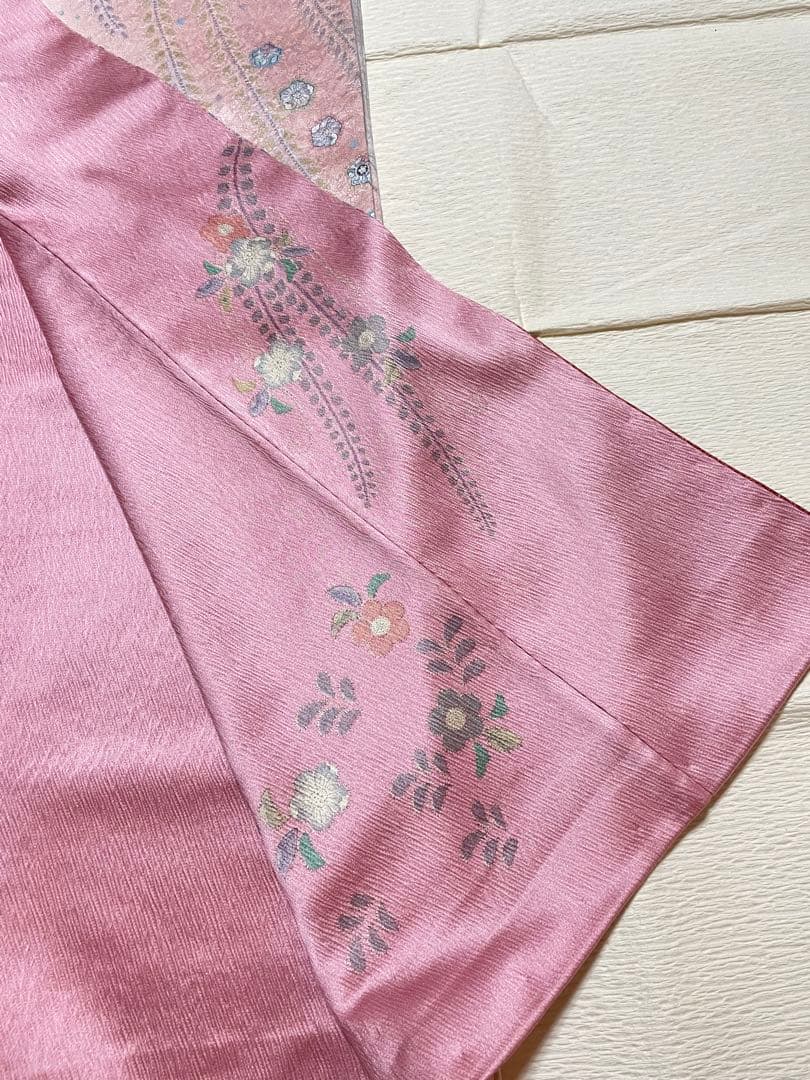 訪問着フルセット　辻ヶ花　絞り　地紋　金彩　トールサイズ　正絹　藤　金糸　箔