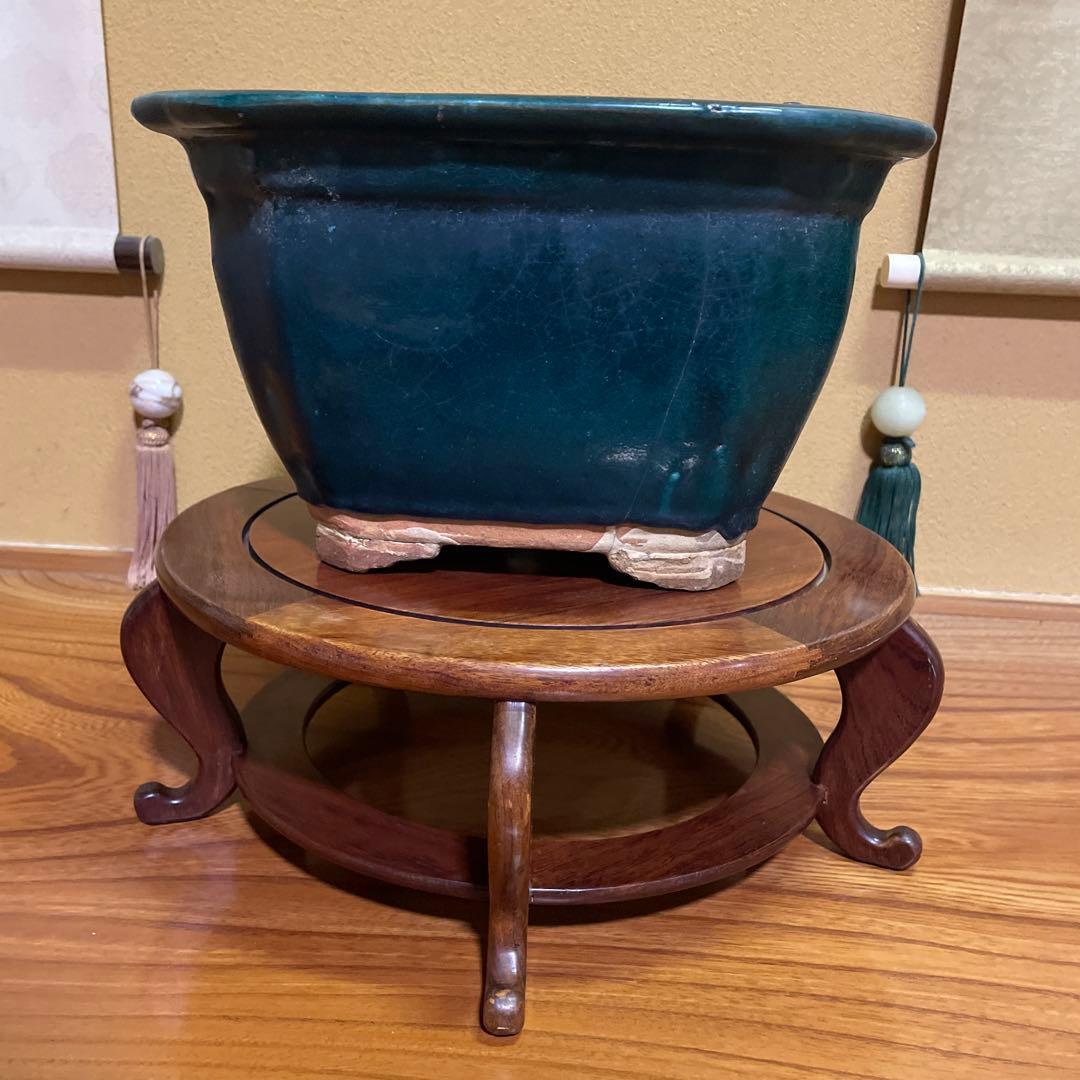 盆栽鉢 陶器製 八角形 釉薬 広東鉢 大型