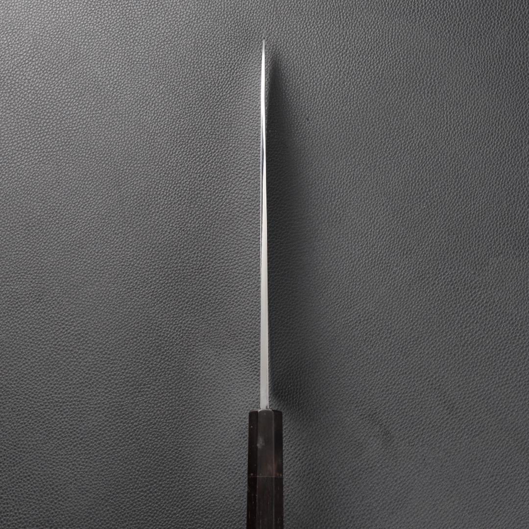 11038牛刀7寸家庭用 業務用 刺身包丁 鏡面仕上げ 両刃 黒檀黒水牛角八角柄