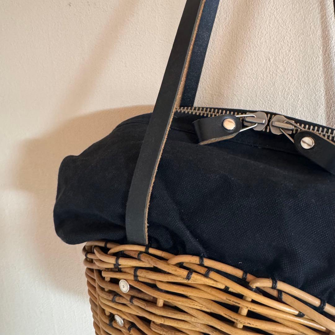 ebagos エバゴス かごバッグ 籐 コットン布 ファスナー