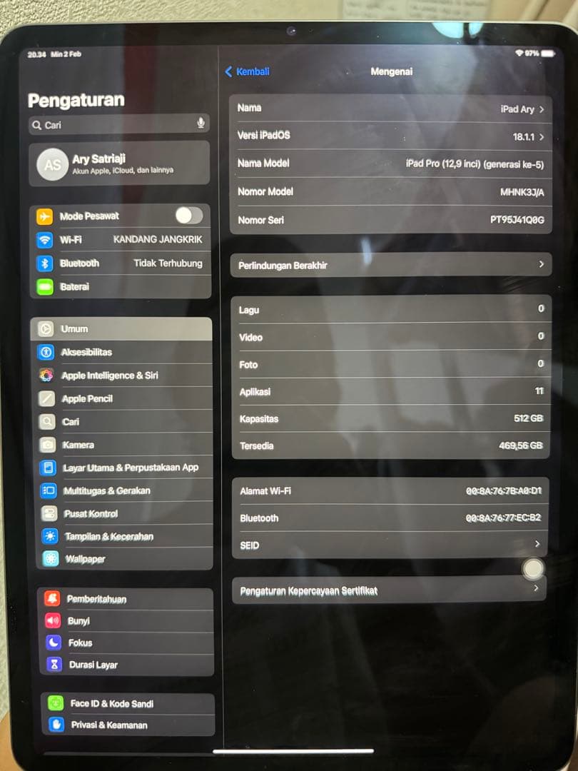 iPad Pro WiFi モデル (12.9インチ, 第5世代) 512GB