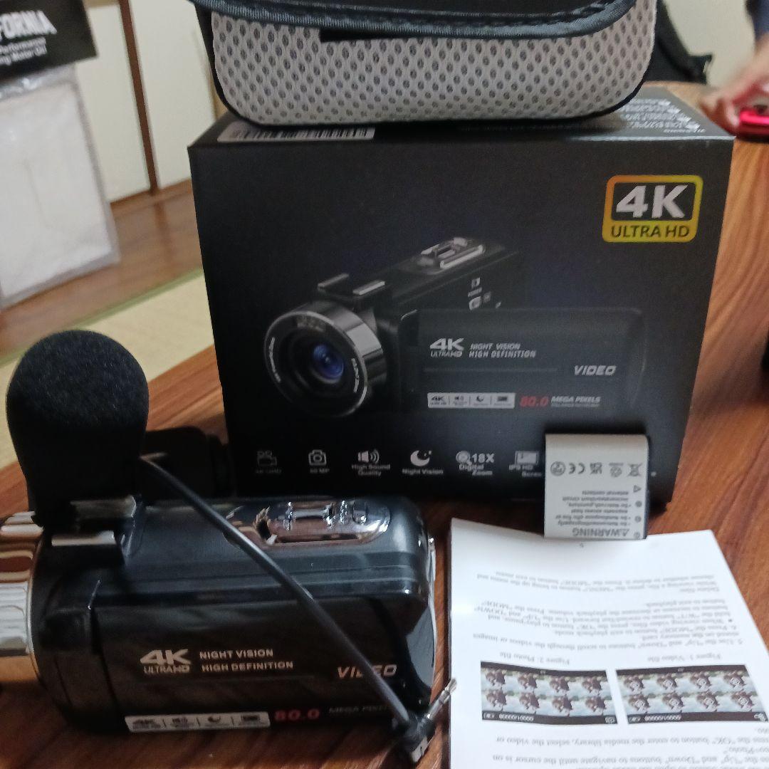 <新品>4Kナイトビジョンビデオカメラ本体　電池　外付けマイク付き