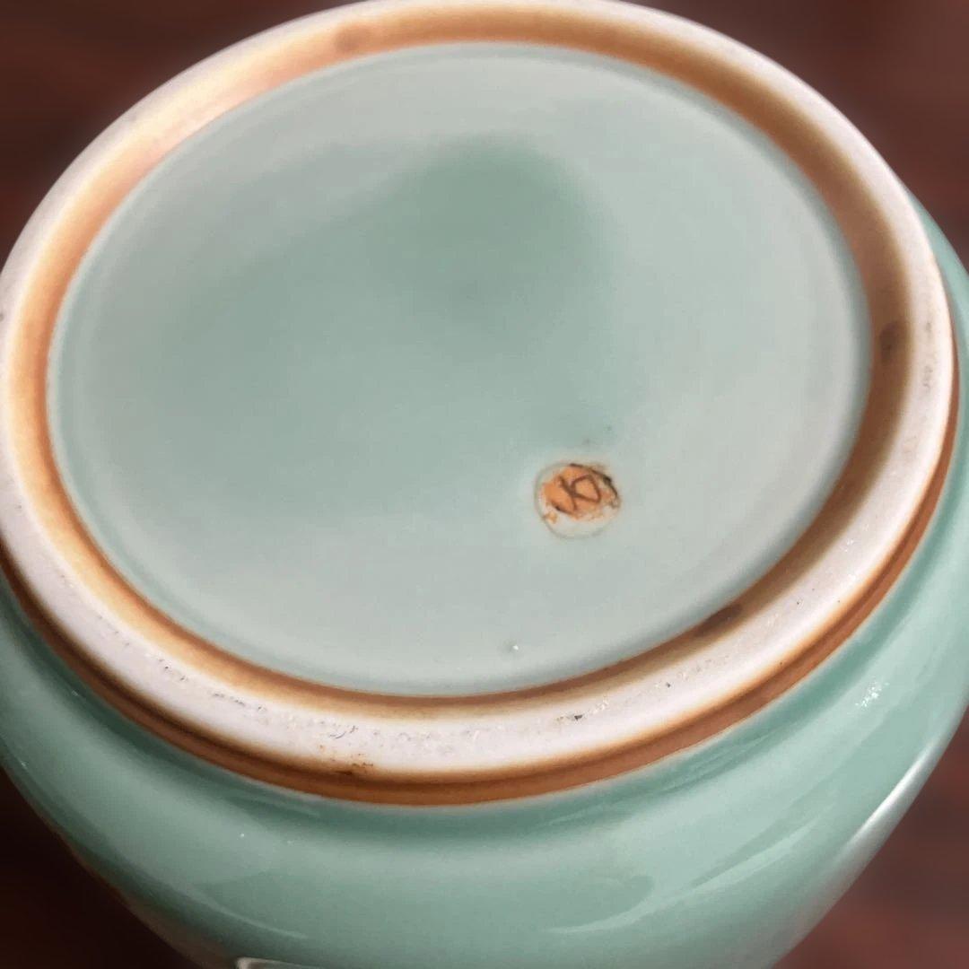 (1-135)青磁 飛青磁 陶器 茶道具セット風炉用柄杓付き