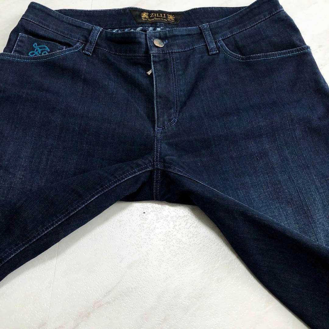 【美品 希少】ZILLI デニム パンツ ストレッチ 濃紺 総柄 レザー 48