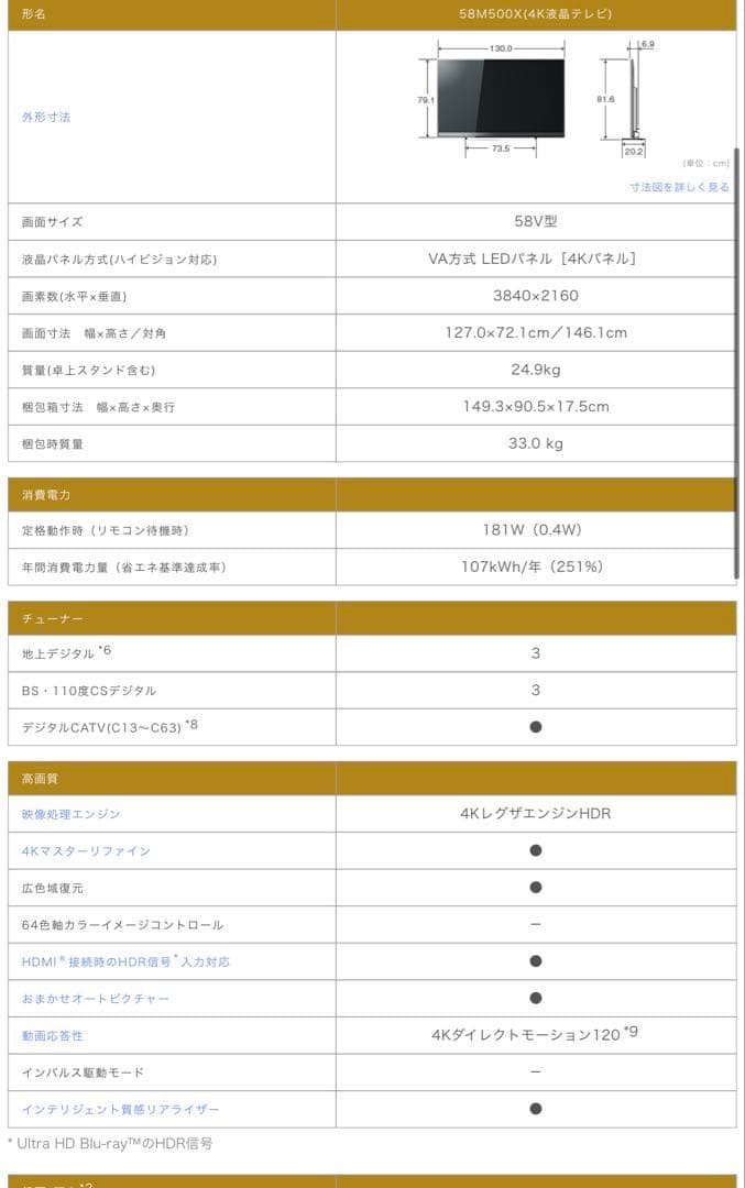 TOSHIBA東芝 REGZA 58V型 4K液晶テレビ 58M500X