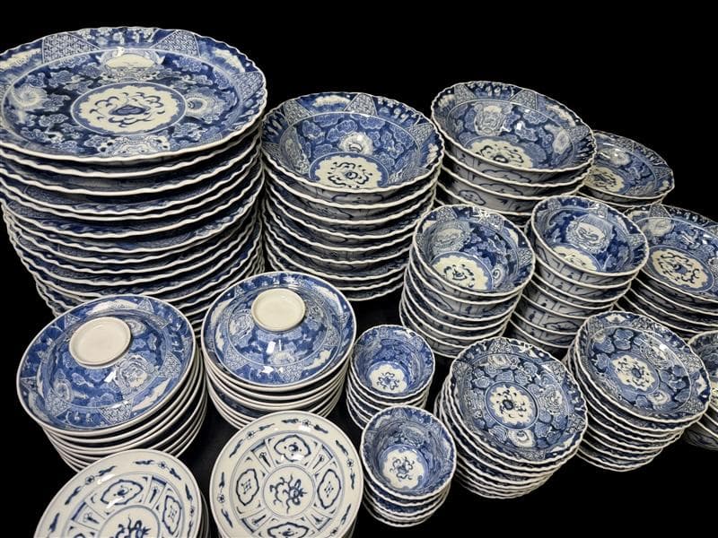 時代 古伊万里 染付 雲龍 宝珠 七通組 113客 無傷 文化十四年 江戸期