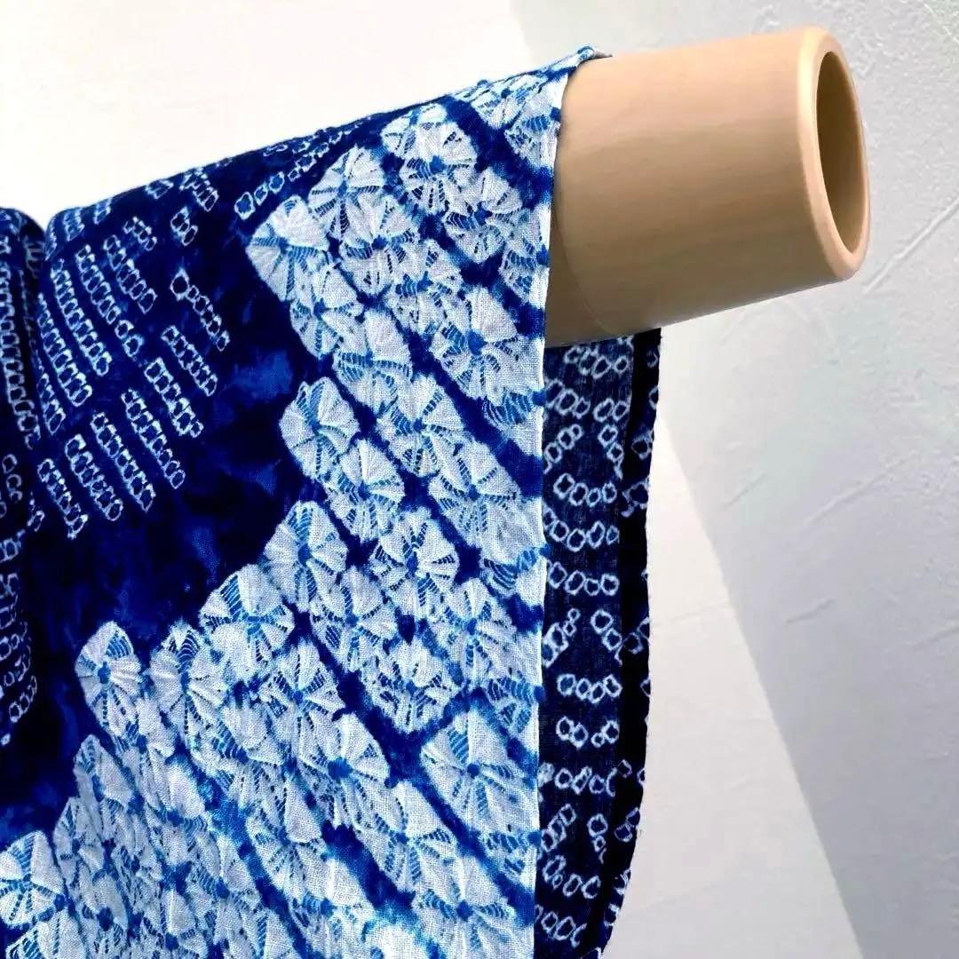 有松鳴海絞り・蜘蛛絞り浴衣　未使用しつけ付　手縫い　絞り浴衣　大輪花模様　N85