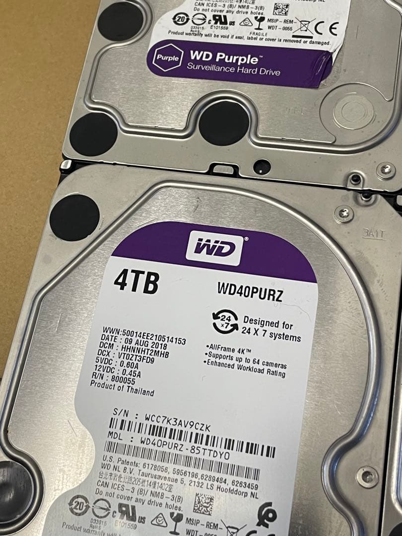 外付けハードディスク・ドライブ WD Purple(4TBx4)(6TBx2)(2TBx1) 30TB HDD