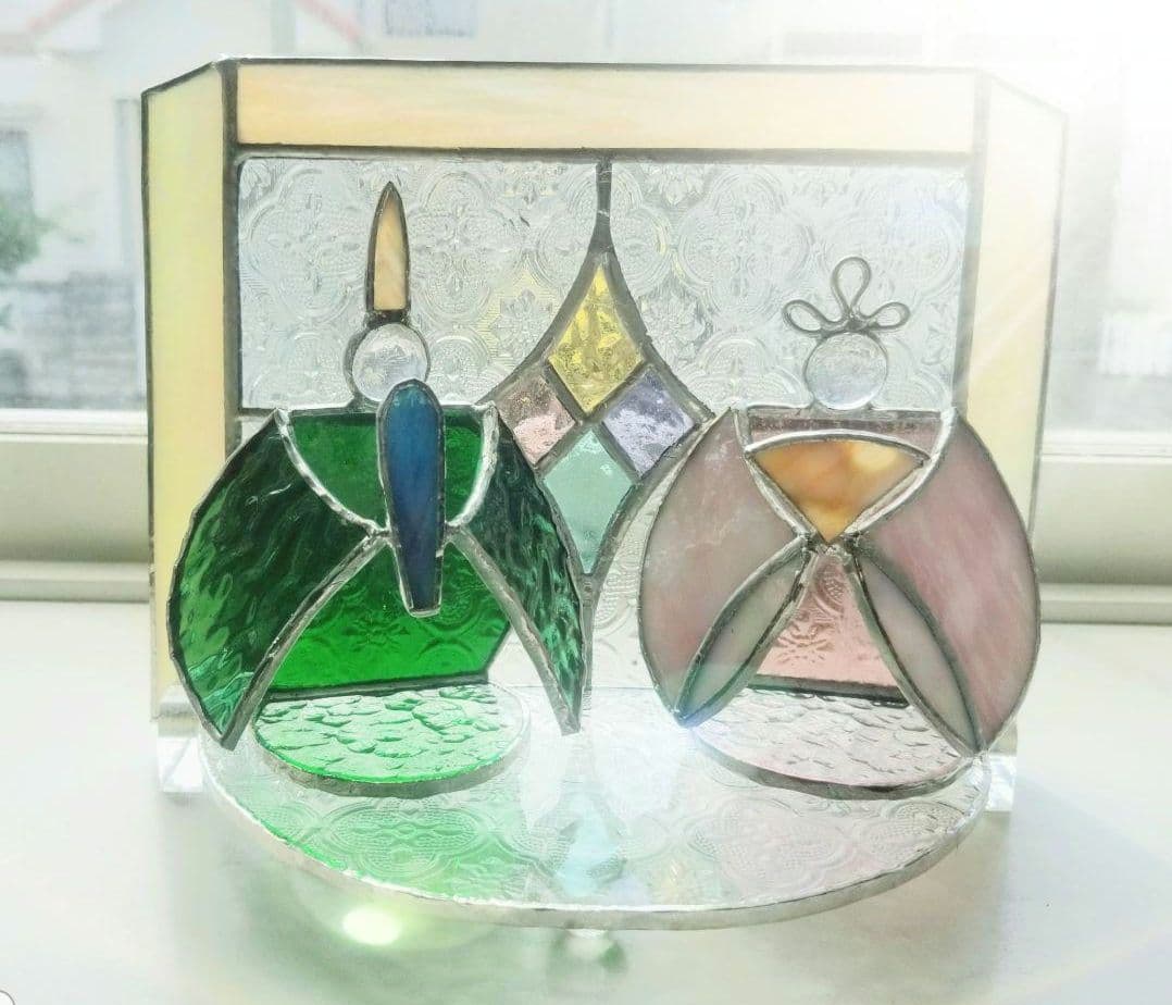 ステンドグラス　ひな人形のオーナメント(パネル付)