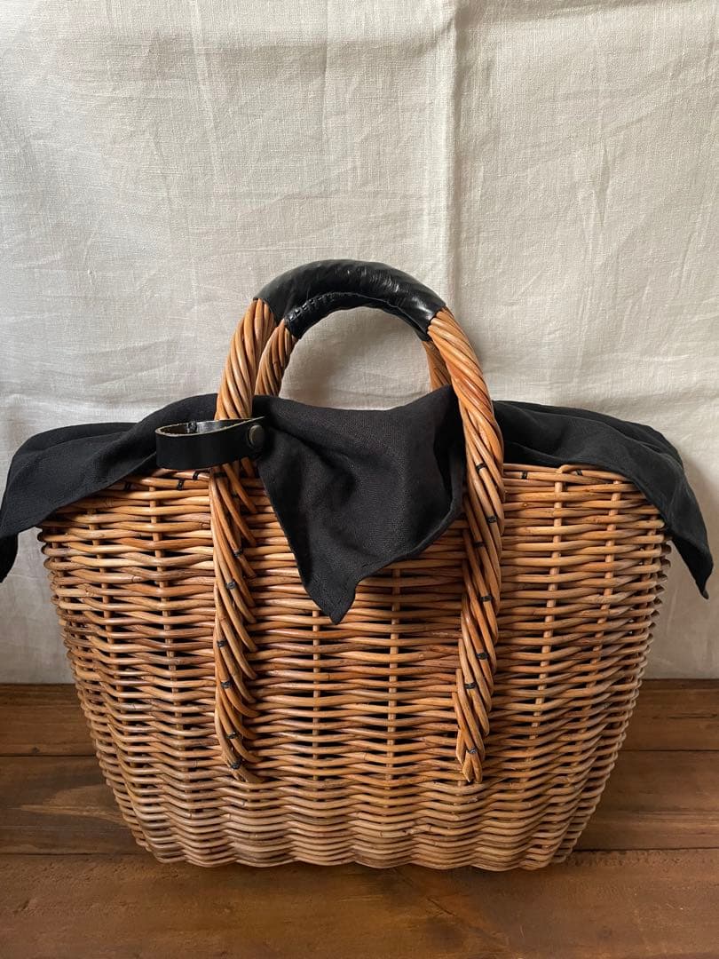 ebagos エバゴス　マルシェ　ブライドルレザー×紅籐　BLACK 定番トート