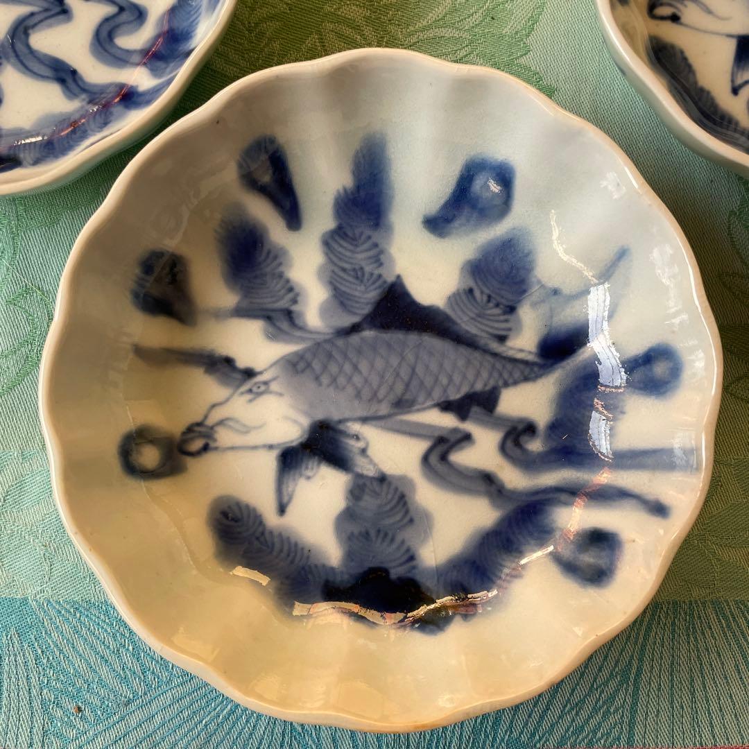 古伊万里　染付　魚　膾皿　5客