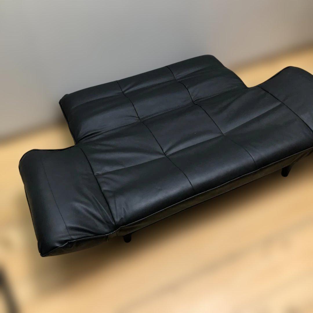 送料無料 ソファベッド リクライニング ブラック 合皮 ソファ88142