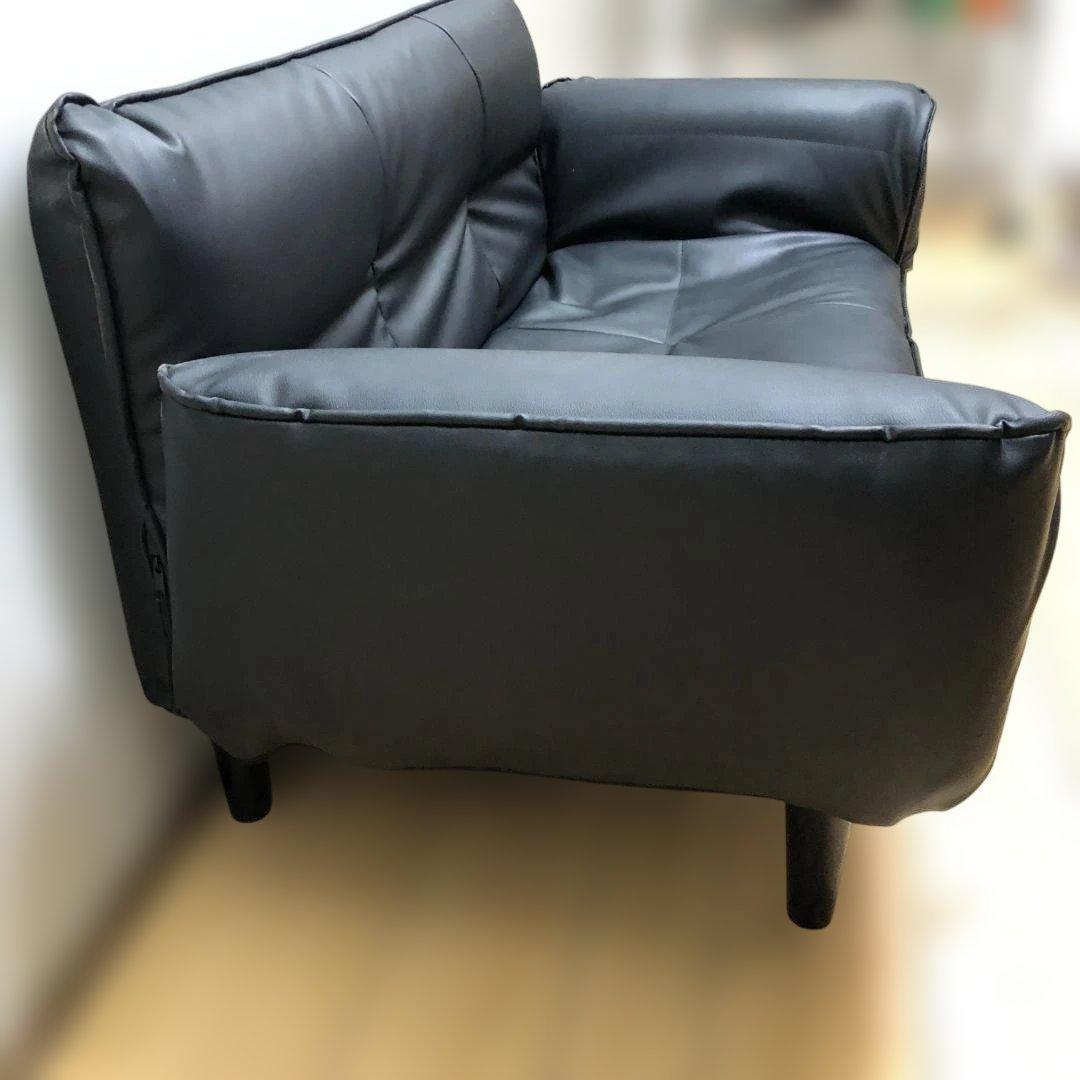 送料無料 ソファベッド リクライニング ブラック 合皮 ソファ88142