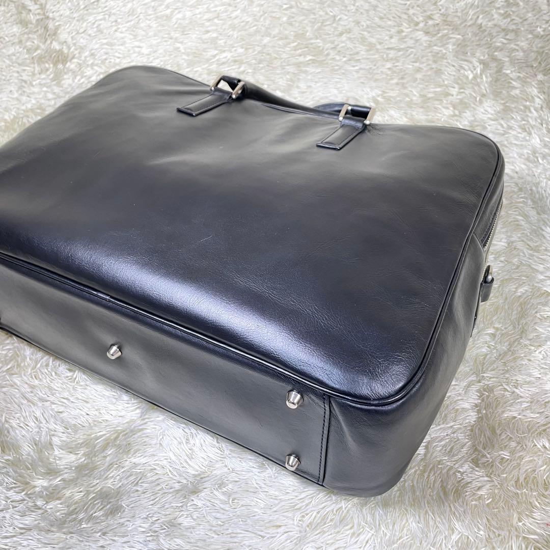 大容量 ビジネスレザーファクトリー ブリーフケース 黒 キャリーホルダー A4