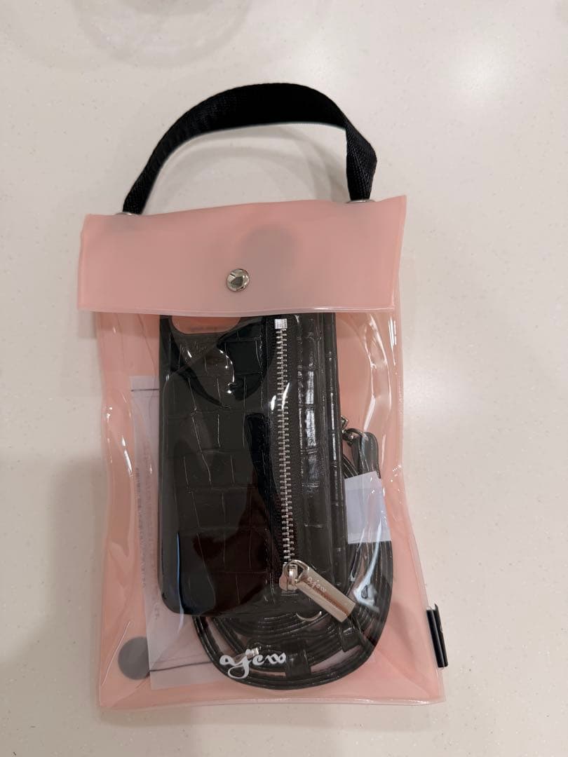 iPhone12.12Pro共通対応 / black 【ひも付きクロコ】