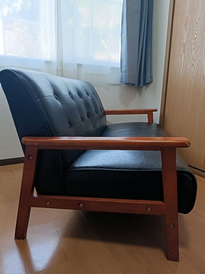 黒 レザー調　ソファ　レトロ　アンティーク　静岡県より