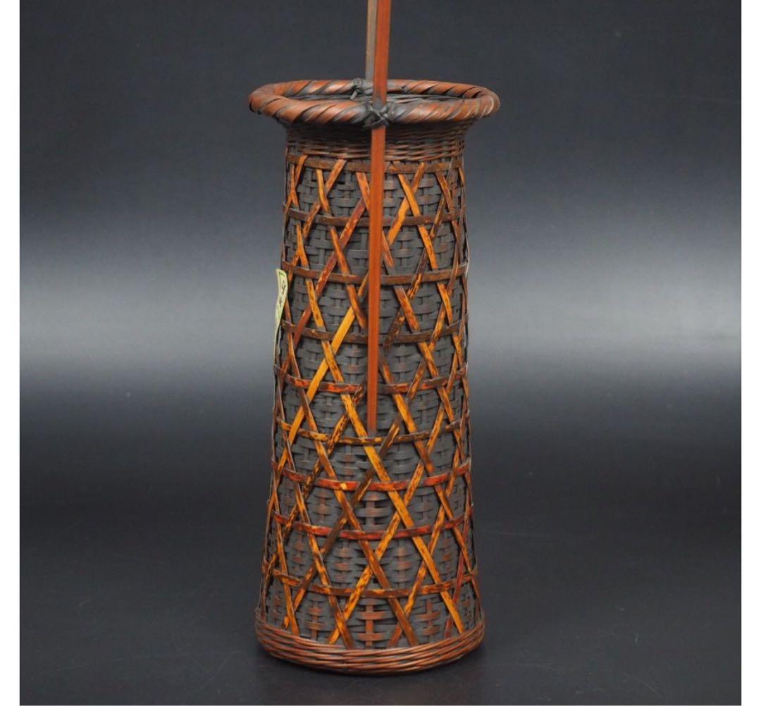 送料無料　嵯峨竹　虎斑竹・煤竹使用　花生け　花籠