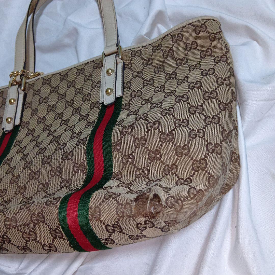 GUCCI　グッチ　シェリー　gg　キャンバス　レザー　トートバッグ