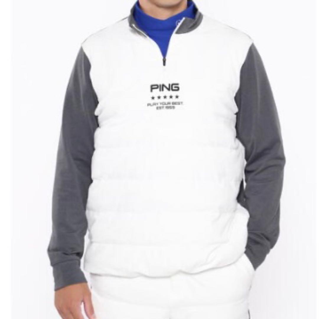 【新品】PING 2024年　キルティング ハーフジップシャツ　ホワイト　LL
