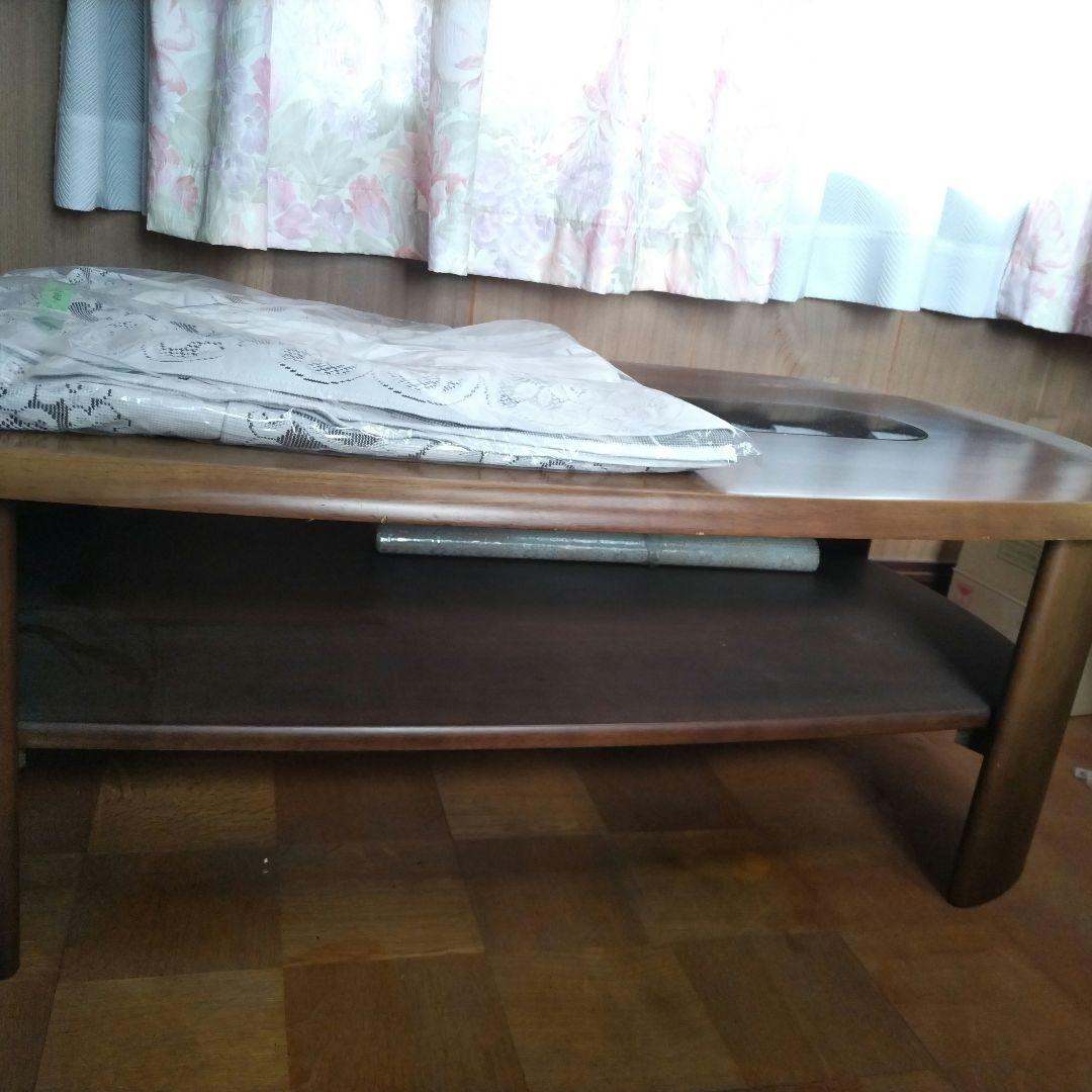 木製楕円形テーブル ガラス窓付き