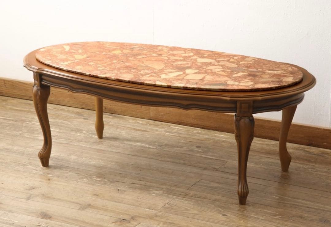 イタリア家具 大理石 センターテーブル ローテーブル ロココ調 猫脚 楕円