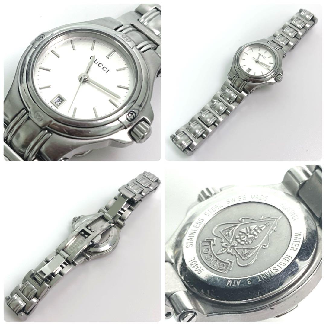 ｟美品｠箱付き GUCCI グッチ9040L シルバー 腕時計 新品電池