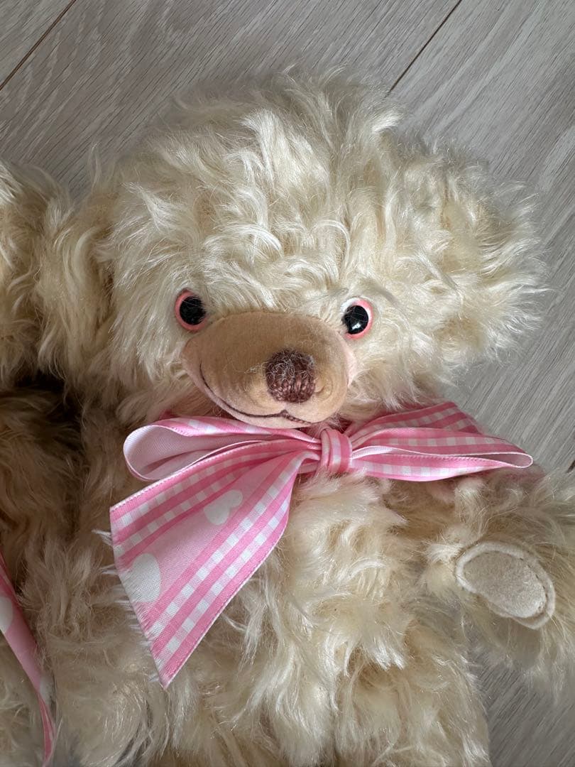 メリーソート写真チーキー2体セット　ピンクリボン　テディベア　ヴィンテージ双子