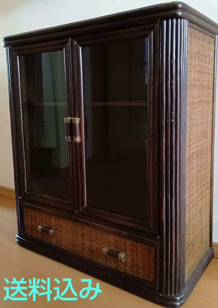 籐家具 ラタン 昭和レトロ エスニック アジアン　 キャビネット　ダークブラウン