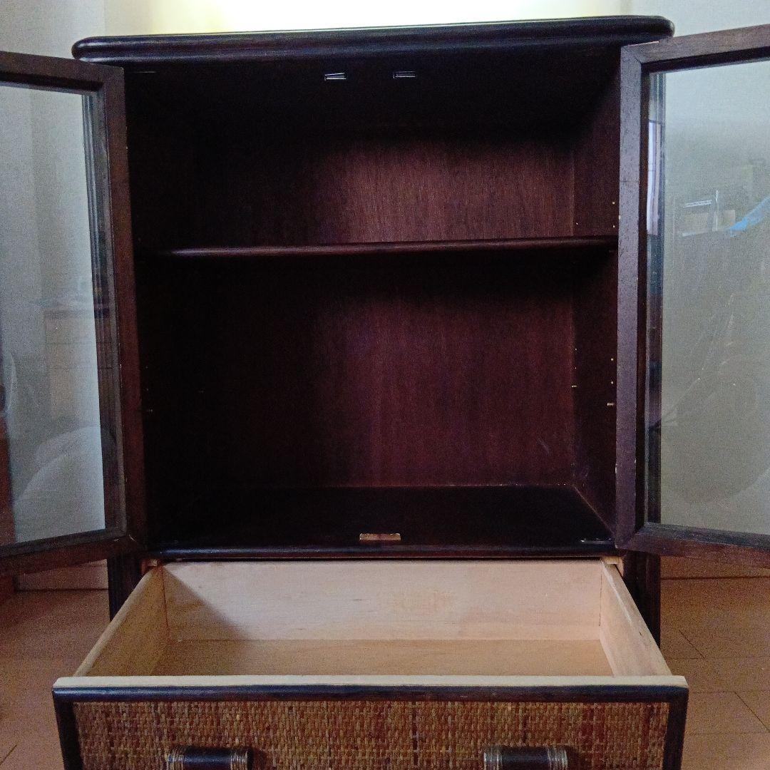 籐家具 ラタン 昭和レトロ エスニック アジアン　 キャビネット　ダークブラウン