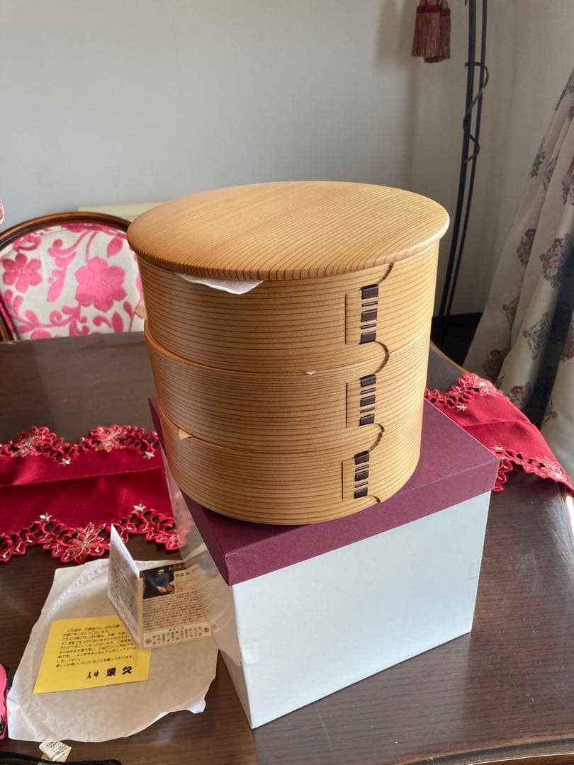 栗久　三段重　木目(小) 新品