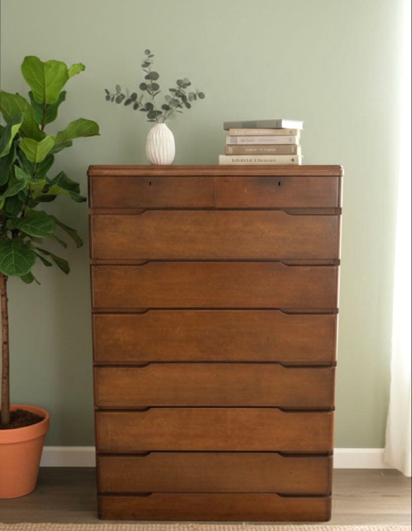 【送料込】昭和レトロ 天然木 7段タンス ハイチェスト 古道具 和モダン 箪笥