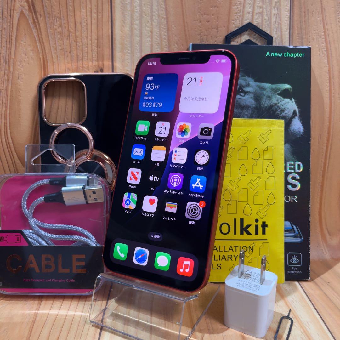 SIMフリー 本体 iPhone 12 256 GB レッド 499 電池新品