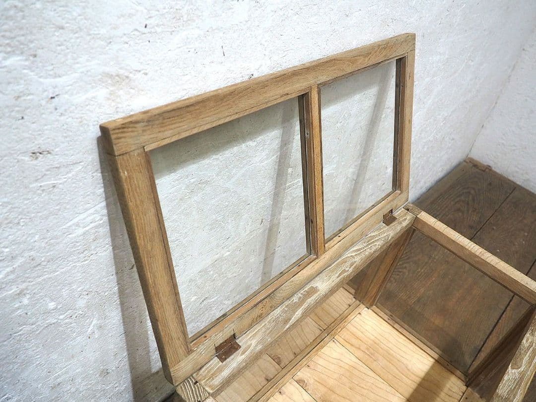 1412　蓋付　ナラ材のガラスケース　飾り棚　古家具　レトロ　アンティーク　小型