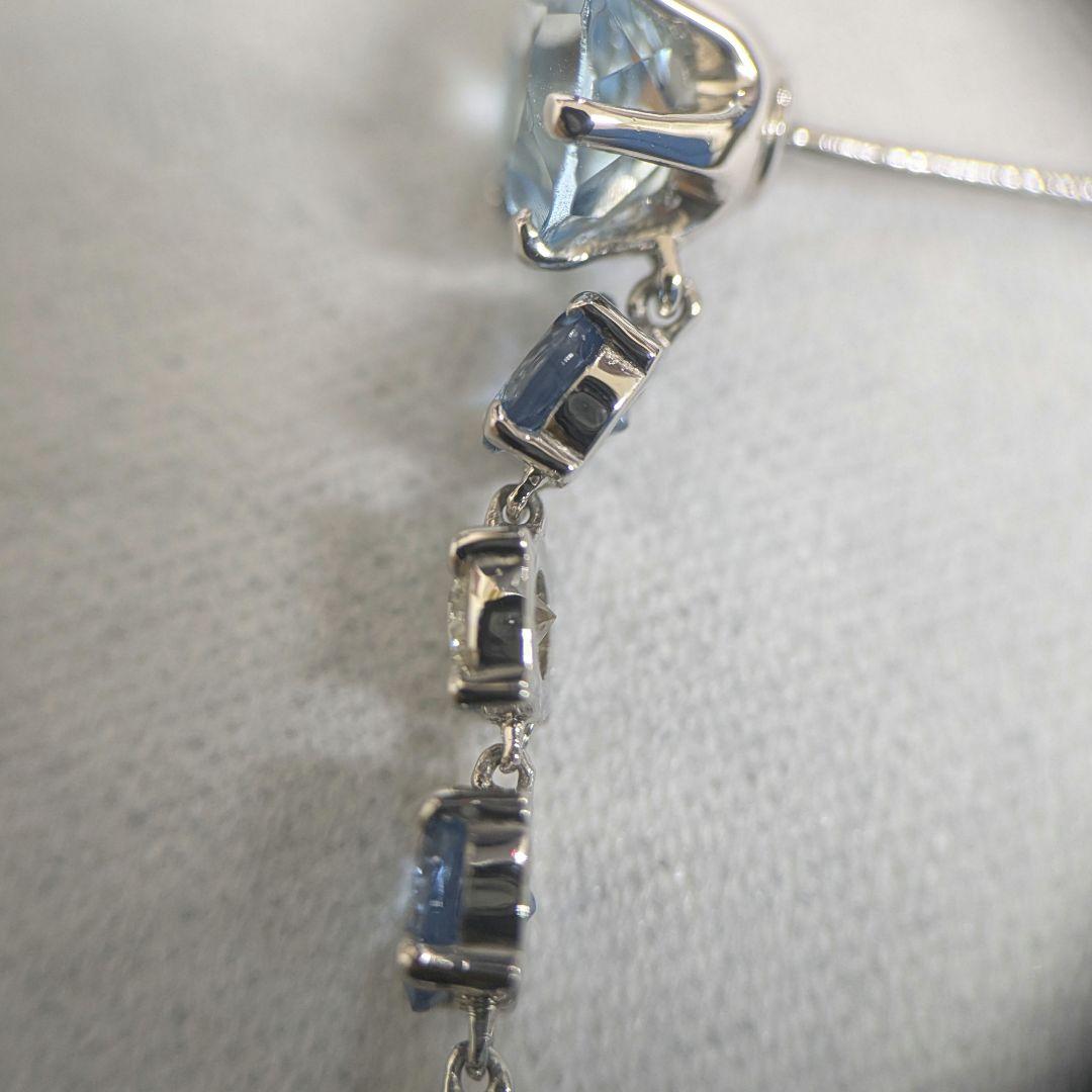 PT900 アクアマリン ダイヤモンド 6連 ピアス 片側 半ペア