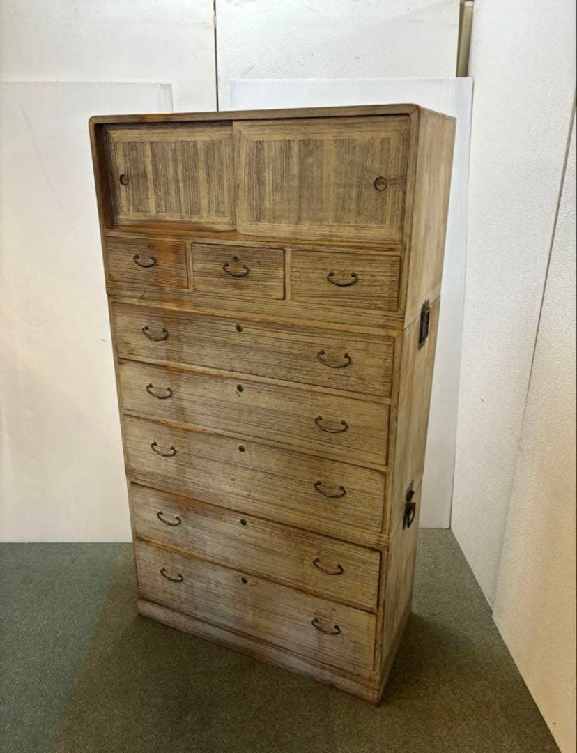 昭和レトロヴィンテージ家具　当時物　古道具　3つ重ね　総桐タンス　焼桐箪笥