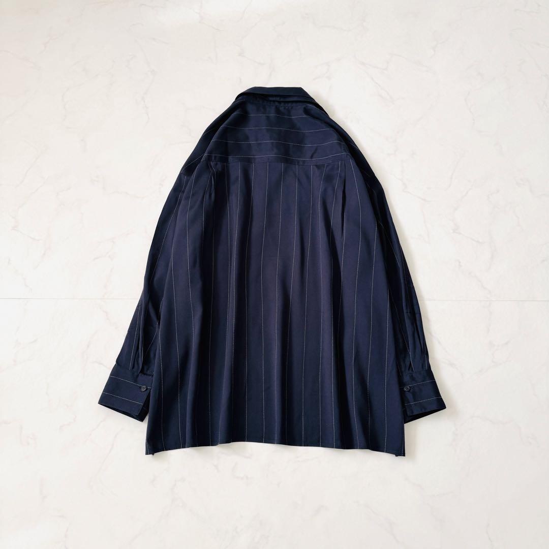 ebure 美品✨ブライトストライプブラウス 取り外しボウタイ ネイビー 38