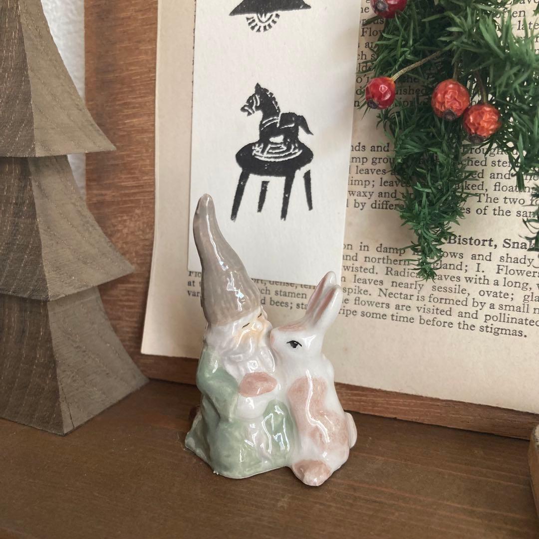 北欧ヴィンテージ【珍】優しいお色味のトムテたち（リス/ウサギ/ハリネズミ）セット