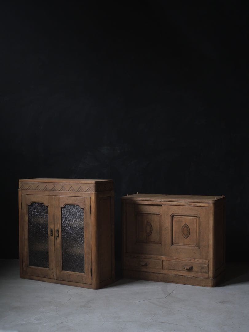 食器棚　ダイヤガラス　収納　器　食器　古家具　古道具　アンティーク　昭和レトロ