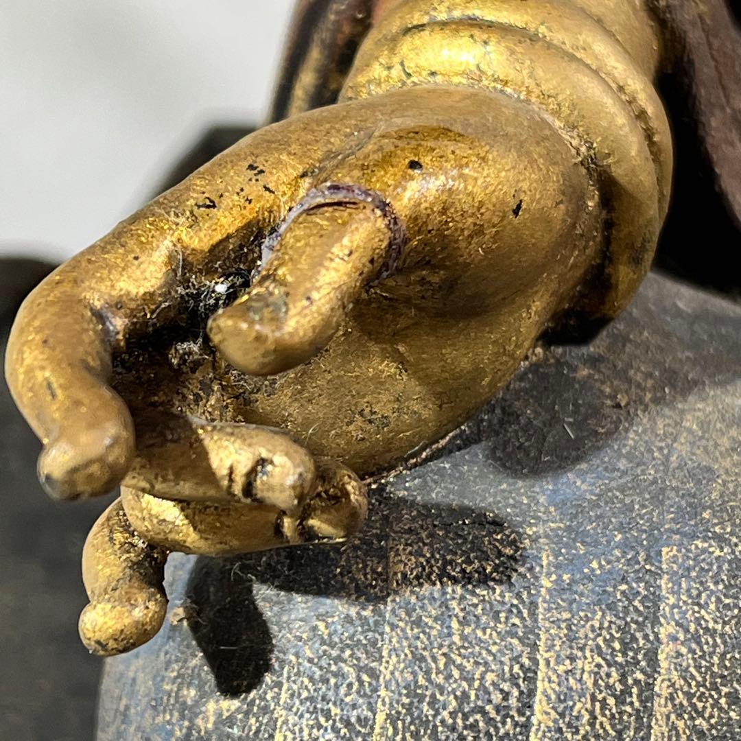 木彫り 観音 楠彫 仏像 戴元偉作 願掛け観音 東京書芸館 古色金彩仕上げ