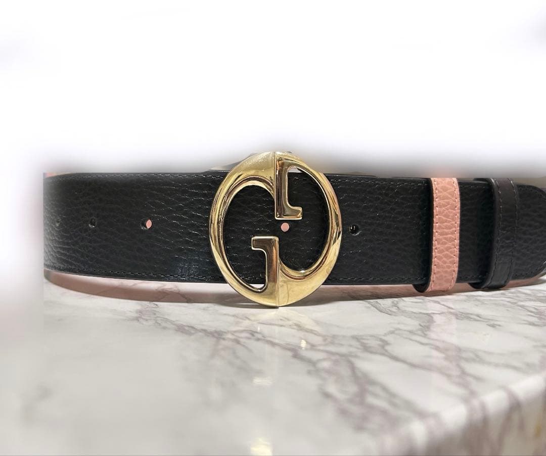 GUCCI GGロゴバックル リバーシブルベルト ピンク ブラック