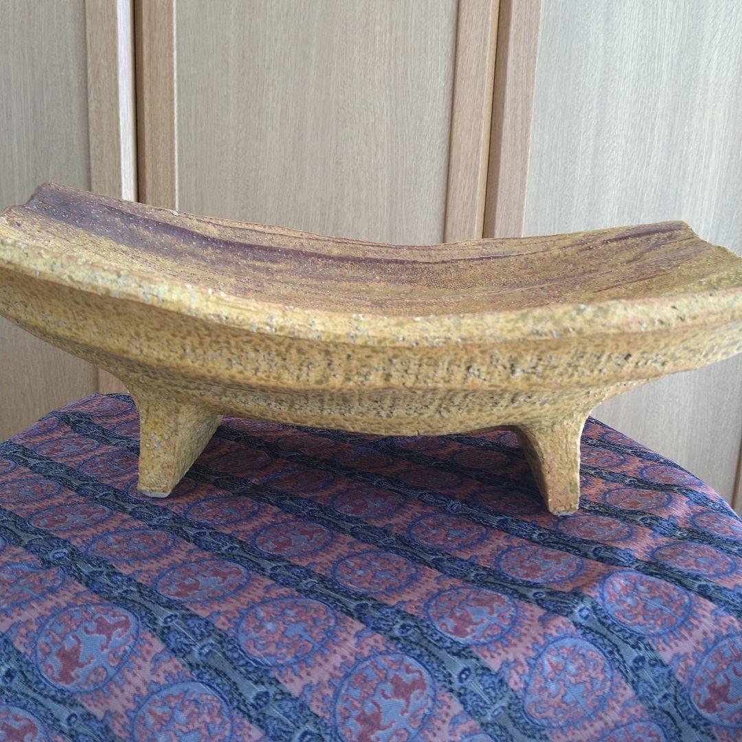 未使用　陶器製 水盤 茶色と白の模様　花器　水盤　華道