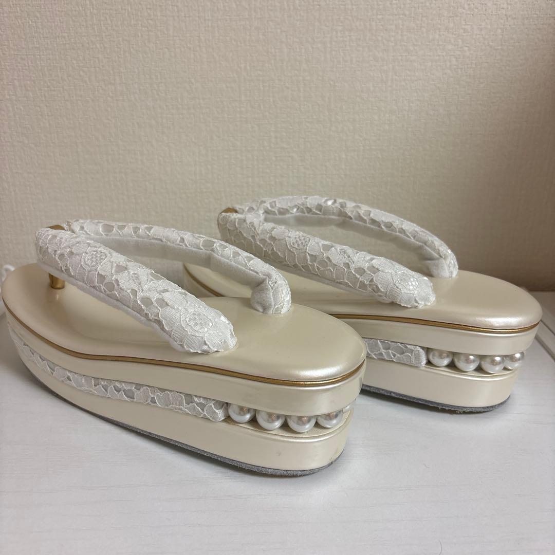 草履(厚底)バックセット　 パール　レース　[オフホワイト]